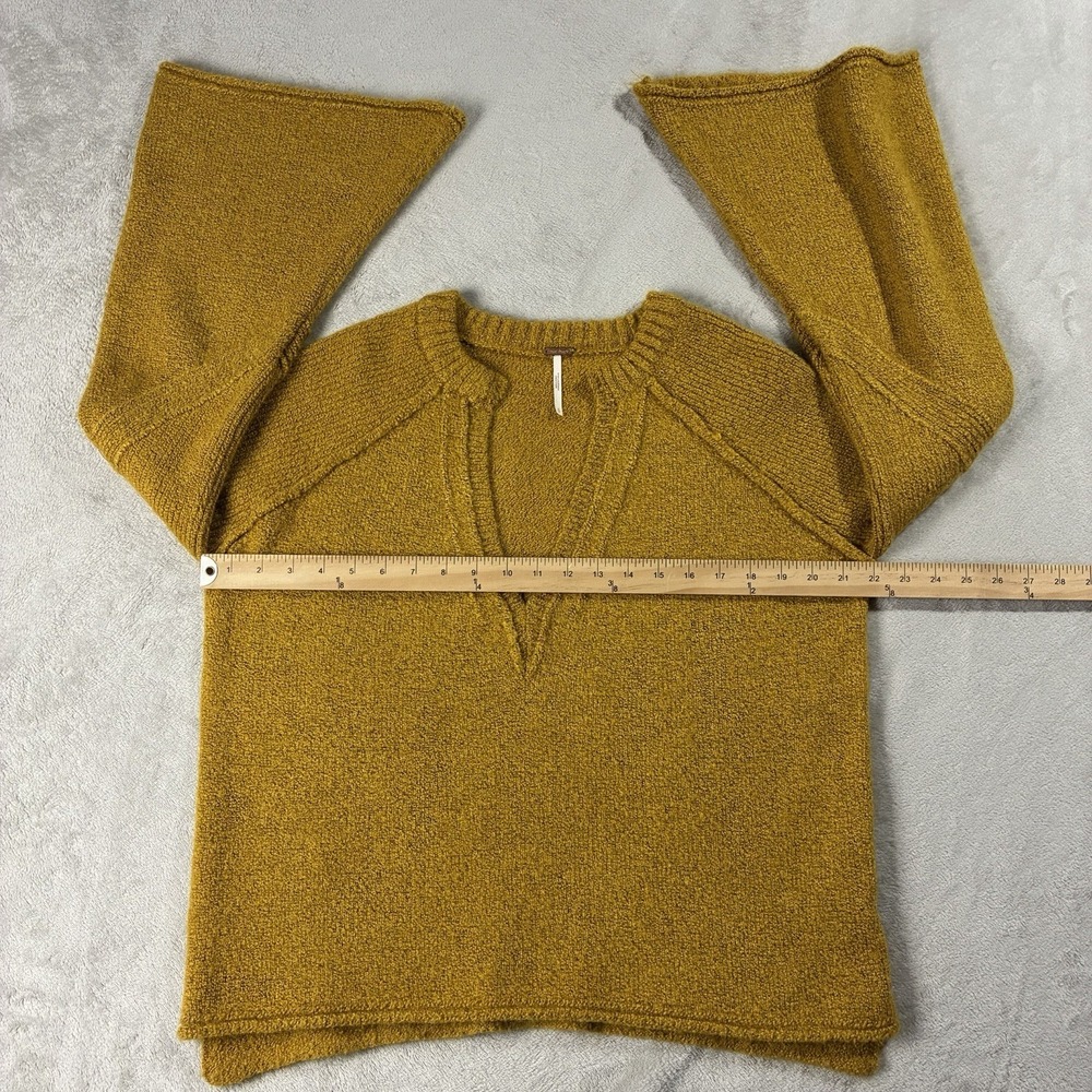 Free People Lovely Lines Pullover Bell Sleeve Sweater Yellow Women's S Boho Chic - Picture 6 of 8
